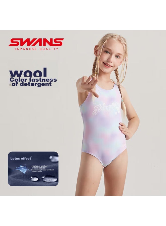 Speed Vision Swans Children's One-piece Swimsuit For Girls, Triangle Training Swimwear, Chlorine-resistant Quick-dry 242, Gradient Purple, Size 150 - Image 1