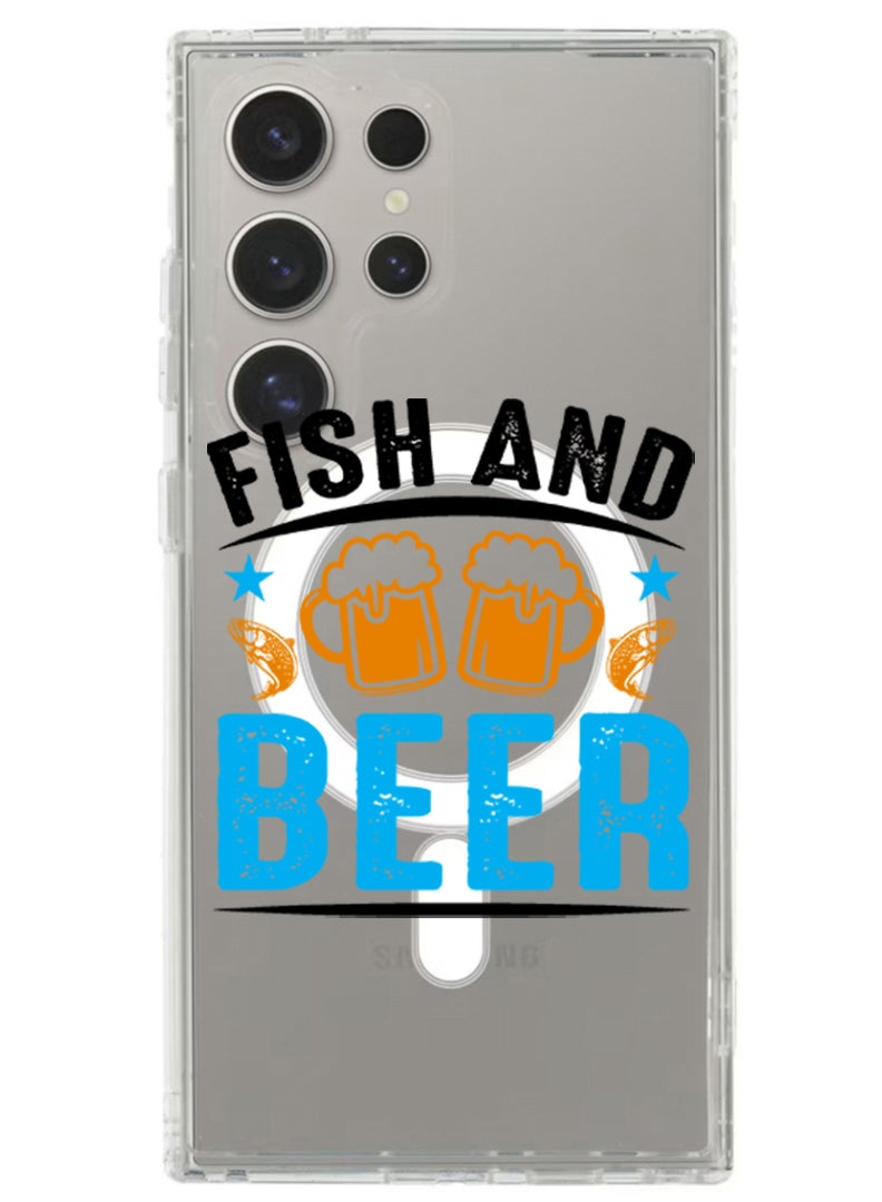 Theodor Magnetic Case for Samsung Galaxy S24 Ultra 6.8-inch Compatible with MagSafe Wireless Charging, Shockproof Phone Bumper Cover Fish and Beer black - Image 1