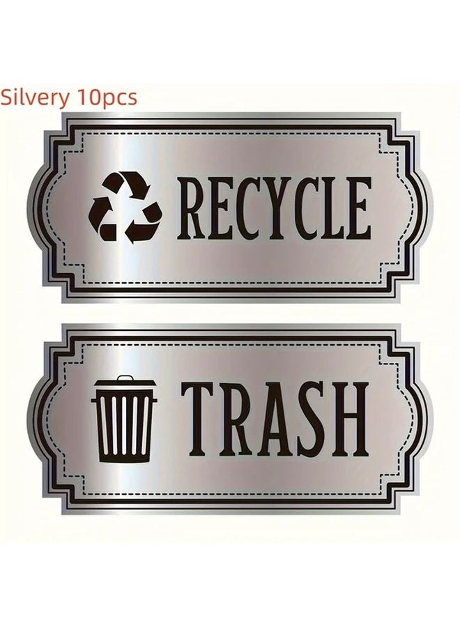 10 Pack Silvery Recycle Trash Bin Decals Durable Weatherproof Self Adhesive Labels - Image 1