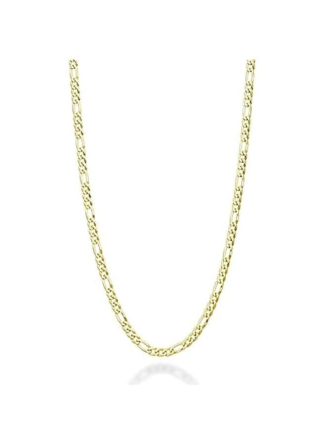 Arabest Italian 925 Sterling Silver, 18K Gold Plated 3mm Diamond-Cut Figaro Link Chain Necklace for Women Men, Made in Italy - Image 1