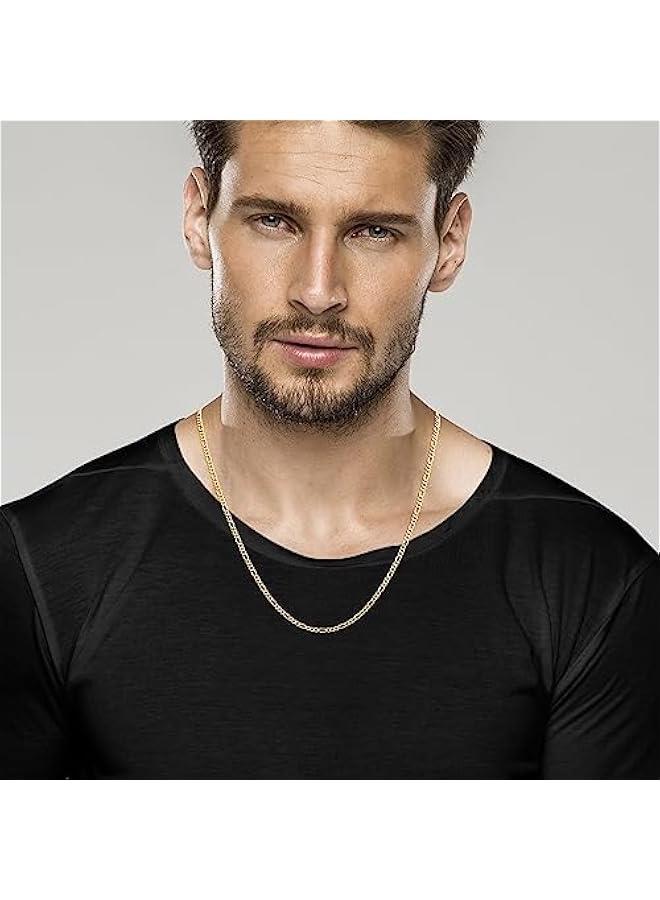 Arabest Italian 925 Sterling Silver, 18K Gold Plated 3mm Diamond-Cut Figaro Link Chain Necklace for Women Men, Made in Italy - Image 3