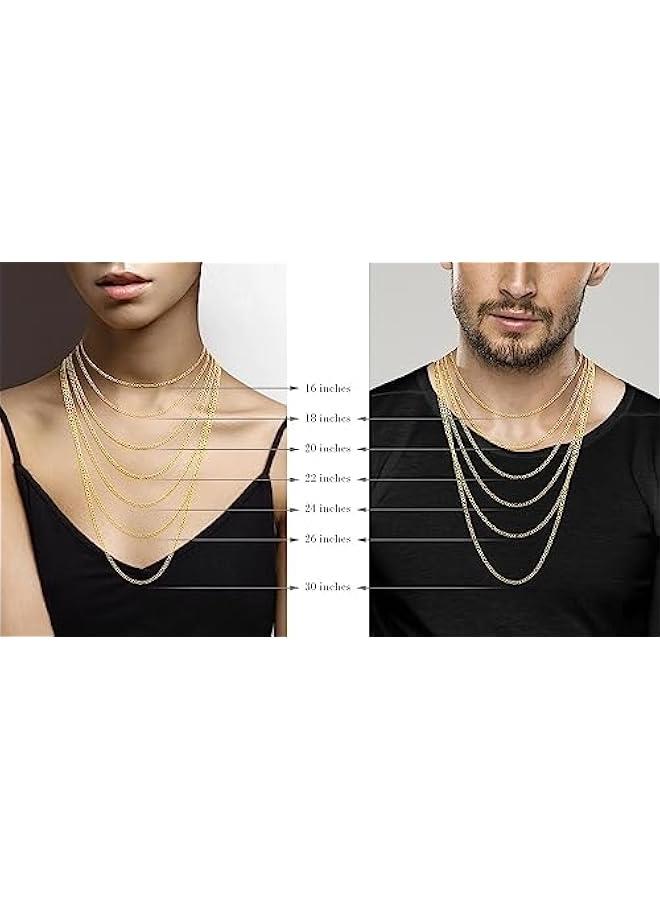 Arabest Italian 925 Sterling Silver, 18K Gold Plated 3mm Diamond-Cut Figaro Link Chain Necklace for Women Men, Made in Italy - Image 4