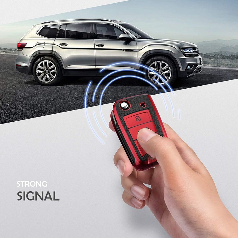 JVCV® Premium Soft TPU Leather Pattern Key Cover Compatible with Skoda Kylaq Slavia Kushaq Taigun Tiguan Virtus Octavia Kodiaq Superb Folding Key (Red) - Image 5