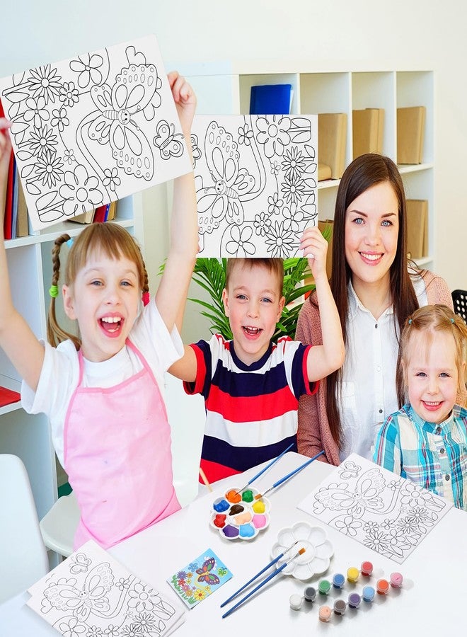 Marspark 72 Pcs Butterfly Pre Printed Canvas Painting Kit 12 Pre Drawn Canvas 24 Acrylic Painting Strips 24 Brushes 12 Palette Birthday Gifts Art Party Favors School Supplies for Students Adults - Image 4