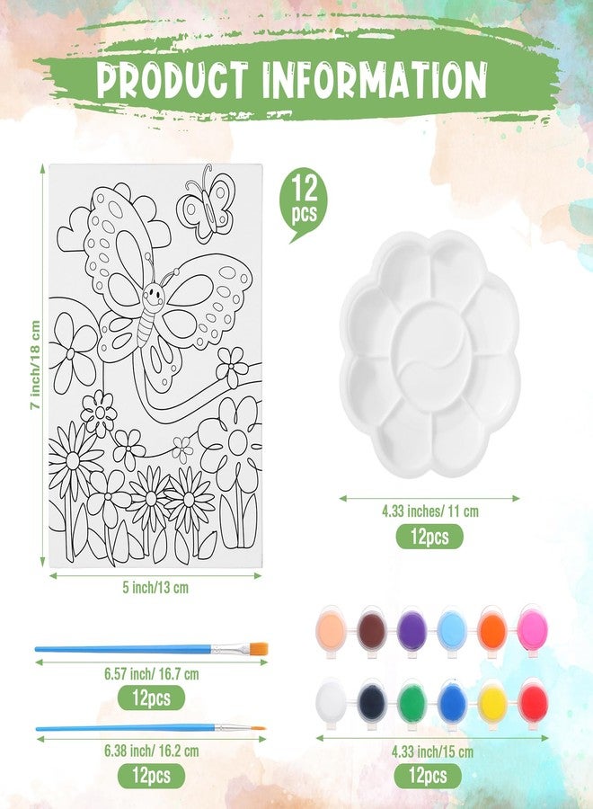 Marspark 72 Pcs Butterfly Pre Printed Canvas Painting Kit 12 Pre Drawn Canvas 24 Acrylic Painting Strips 24 Brushes 12 Palette Birthday Gifts Art Party Favors School Supplies for Students Adults - Image 2