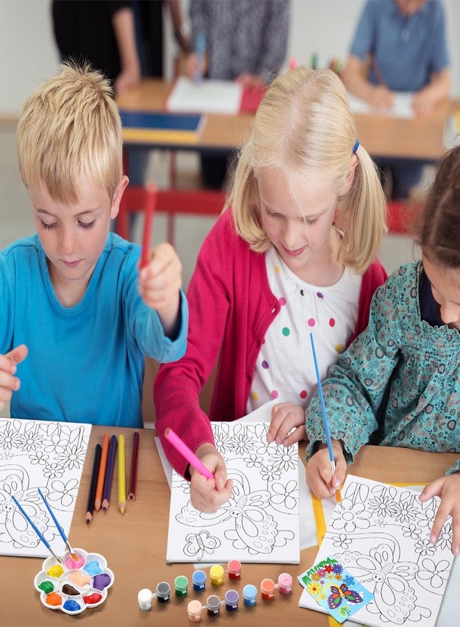 Marspark 72 Pcs Butterfly Pre Printed Canvas Painting Kit 12 Pre Drawn Canvas 24 Acrylic Painting Strips 24 Brushes 12 Palette Birthday Gifts Art Party Favors School Supplies for Students Adults - Image 5