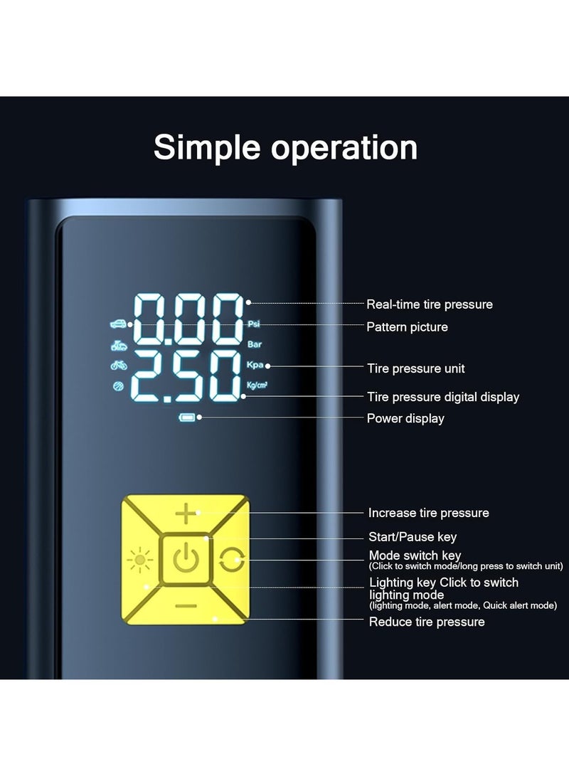 Eworld Portable Tire Inflator Air Compressor with 20000mAh Battery, 150 PSI Cordless Pump for Cars, Motorcycles, Bikes, and Balls Features Digital Pressure Gauge, Emergency LED Light and 4 Preset Modes  - Image 2