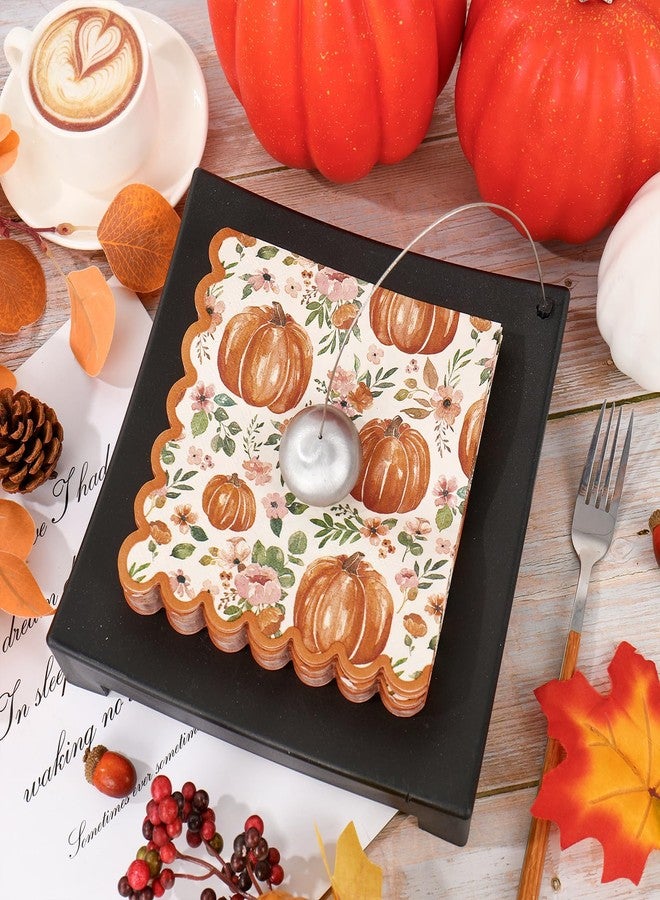 JarThenaAMCS 50Pcs Fall Pumpkin Paper Napkins Disposable Floral Luncheon Napkins Boho Autumn Scalloped Dessert Dinner Hand Napkin for Thanksgiving Harvest Tea Party Supplies - Image 5