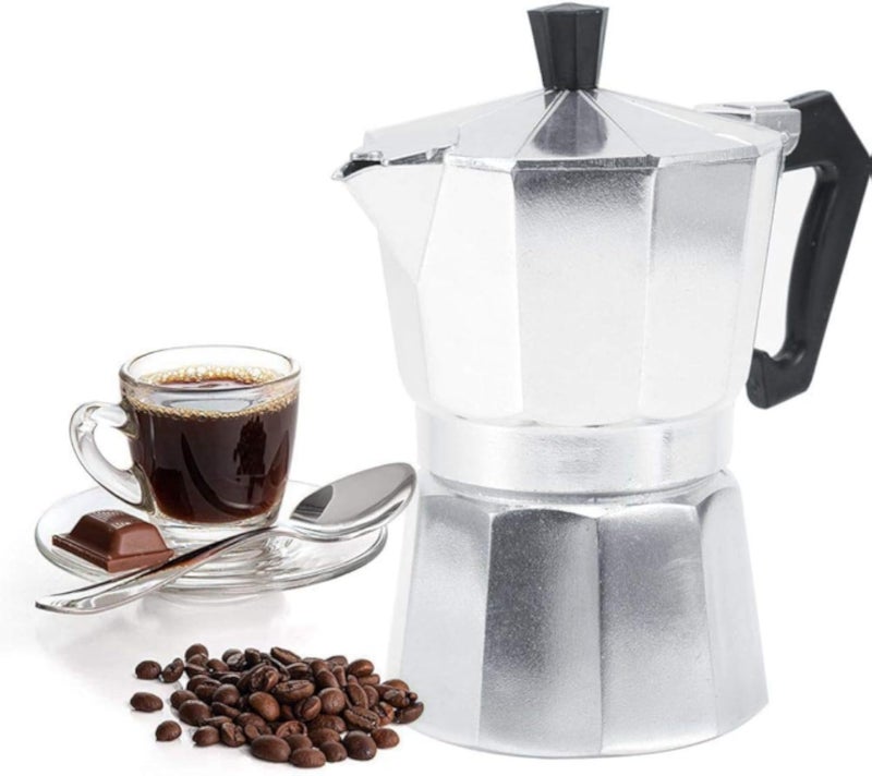 Stovetop Espresso Maker Moka Pot Italian Espresso Greca Coffee Maker 2 Cup 100ml Aluminum Stove Top Coffee Home Office Use Gift for Friends for Italian Espresso Cappuccino Latte Silver