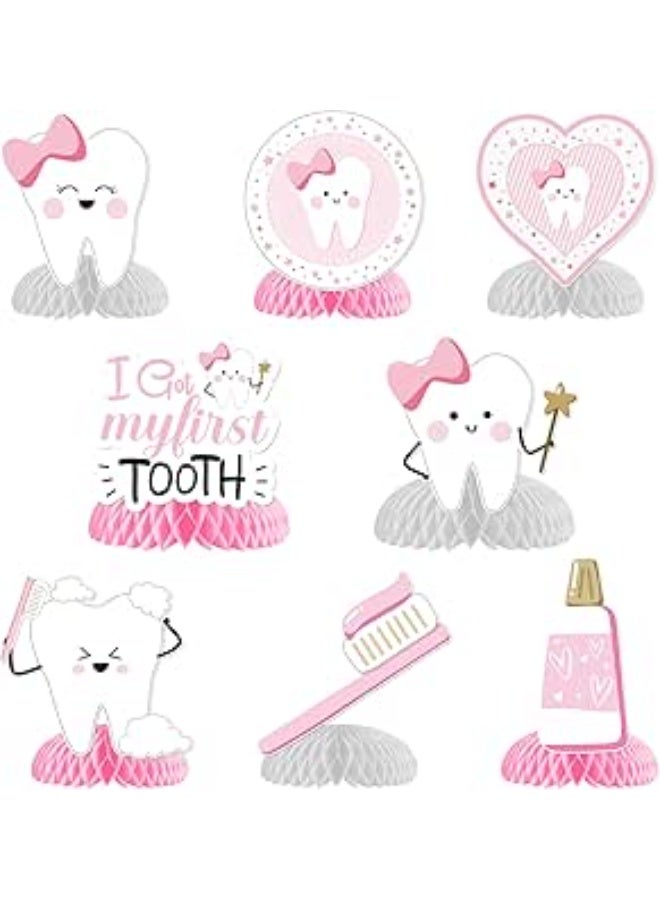First Tooth Honeycomb Centerpieces Pink Dental Theme Party Table Decorations I Got My First Tooth Toothbrushes Centerpieces Table Topper for Girls First Tooth Party Baby Shower Decor Supplies 