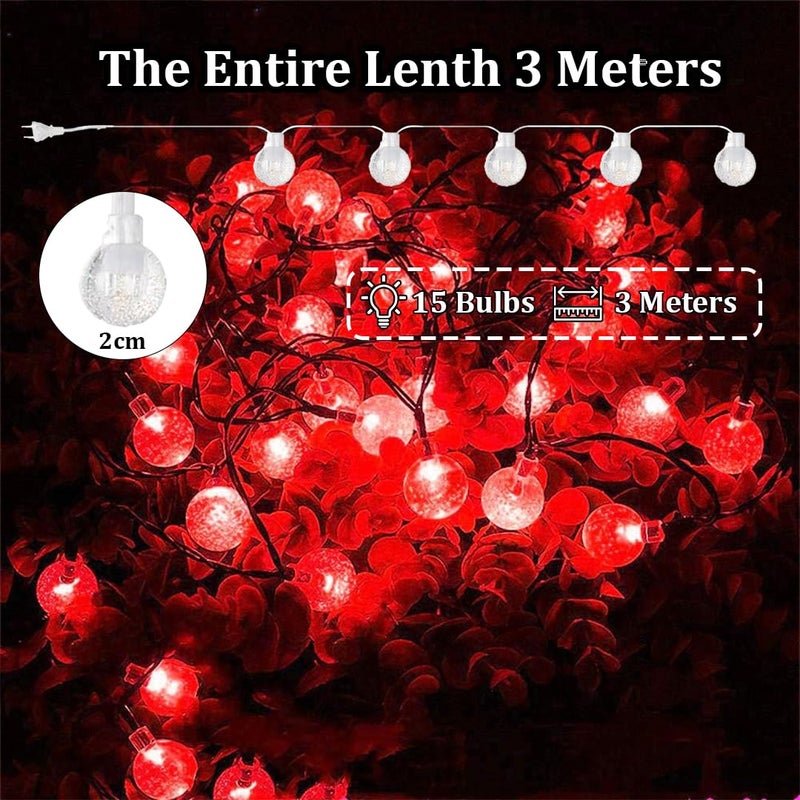 fizzytech Crystal Bubble Ball String Fairy Lights for Decortaion Diwali Christmas Xmas Light for Diwali Home Decorations Lighting 15 LED 3 Meter Crystal Ball Red - Image 4