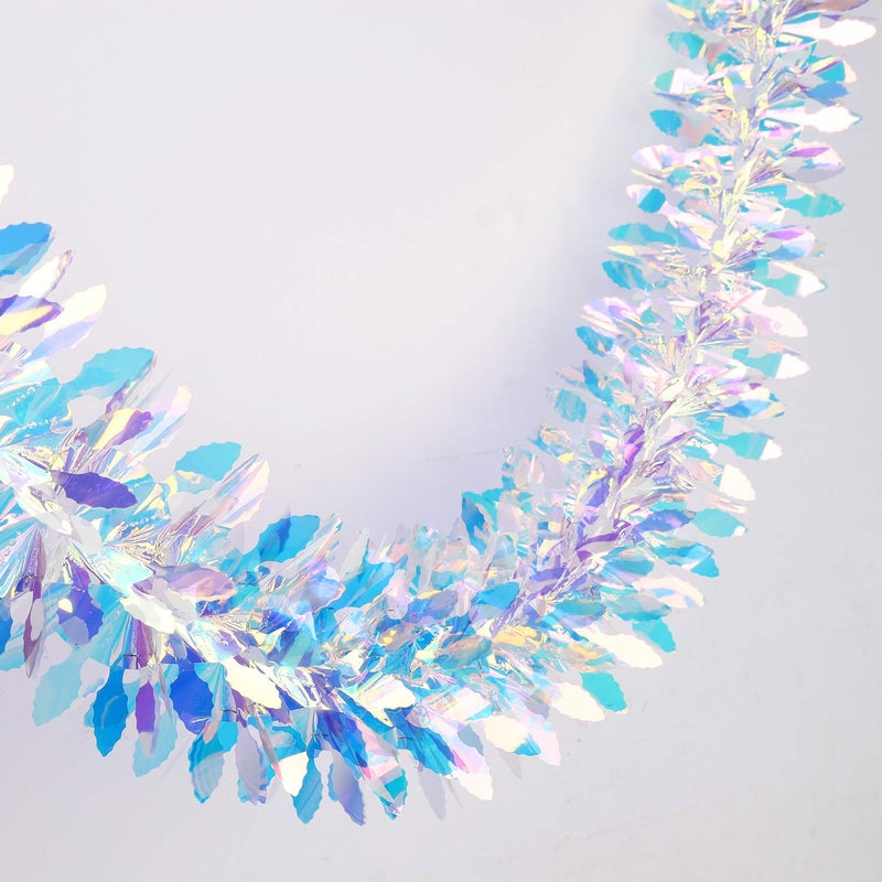 Iridescent Hanging Decorations Garland 6ft Long Roll Shiny Foil Metallic Banner for Christmas Bridal Shower Wedding Birthday Frozen Theme Party Fairy Princess Rainbow Show Decoration