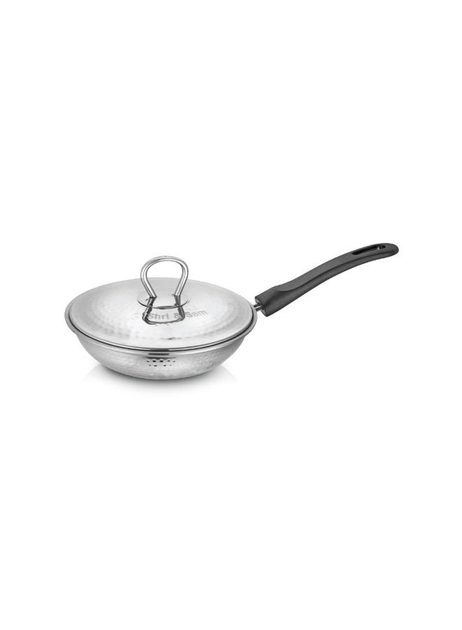 Shri & Sam Stainless Steel Hammered Heavy Weight Fry Pan with lid, 2.5 MM (20 CM) - Image 1