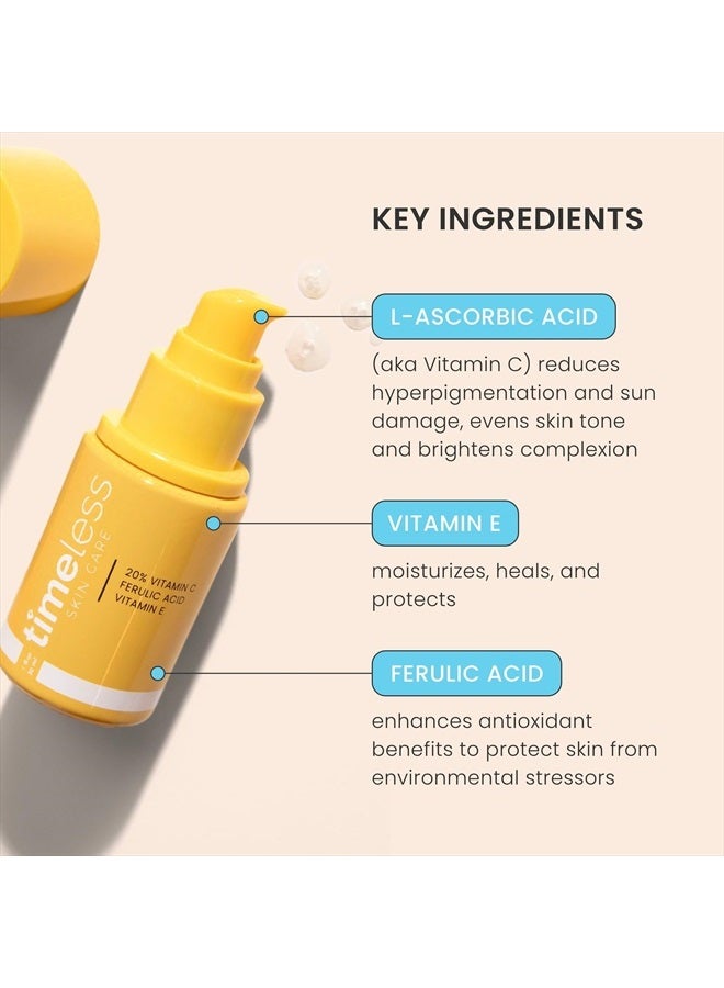 Timeless Skin Care مصل حمض الفيروليك 20% فيتامين سي + هـ - 1.7 أونصة سائلة - تركيبة خفيفة الوزن وغير دهنية - استخدميه يوميًا لتفتيح البشرة واستعادتها وتصحيحها - يوصى به لجميع أنواع البشرة - Image 4
