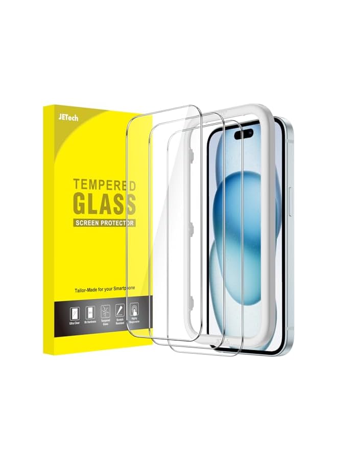 Jetech Screen Protector for iPhone 15 Plus 6.7-Inch, Tempered Glass Film with Easy Installation Tool, Case-Friendly, HD Clear, 3-Pack - Image 1
