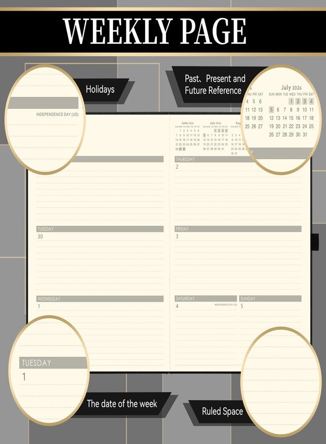 Vondafe 2026-2027 Planner - Weekly and Monthly Planner 2026-2027, Jul.2026 - Jun.2027, 9" x 11", 26-27 Calendar Planner with Inner Pocket + Bookmarks+ Leather Hardcover, Black - Image 4
