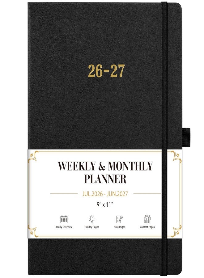 Vondafe 2026-2027 Planner - Weekly and Monthly Planner 2026-2027, Jul.2026 - Jun.2027, 9" x 11", 26-27 Calendar Planner with Inner Pocket + Bookmarks+ Leather Hardcover, Black - Image 1
