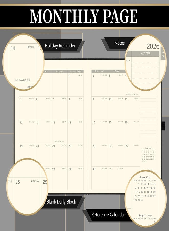 Vondafe 2026-2027 Planner - Weekly and Monthly Planner 2026-2027, Jul.2026 - Jun.2027, 9" x 11", 26-27 Calendar Planner with Inner Pocket + Bookmarks+ Leather Hardcover, Black - Image 3