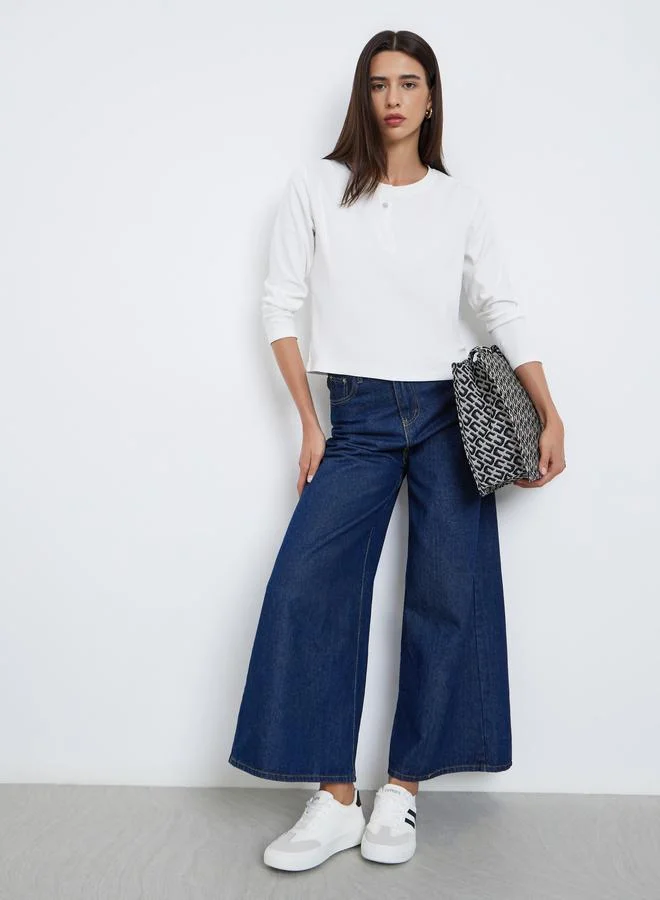 Take Two Take Two White Long Sleeve T-Shirt with Button Detail