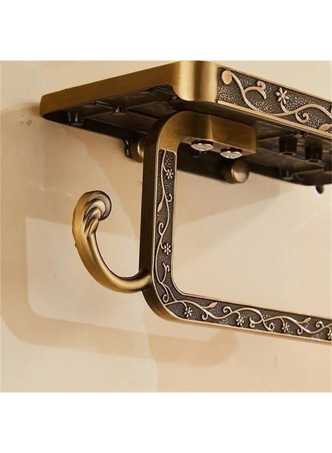 Vintage Brass Wall Mounted Toilet Paper Holder With Shelf And Phone Holder - Image 2