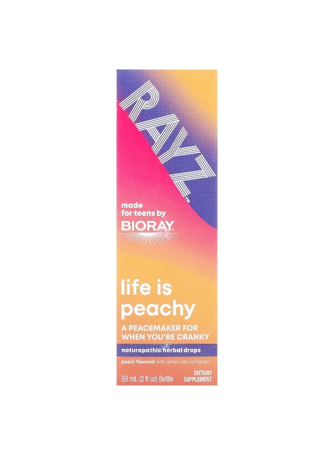 Bioray, Rayz, Life Is Peachy, Herbal Drops For Teens, Peach, 2 fl oz (59 ml) (Packaging may vary) - Image 1