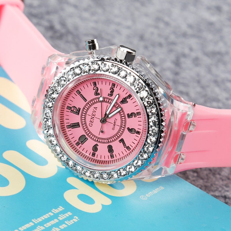 Silicone LED Mens Watch, Glow-in-Dark, Night Vision Quartz Pink