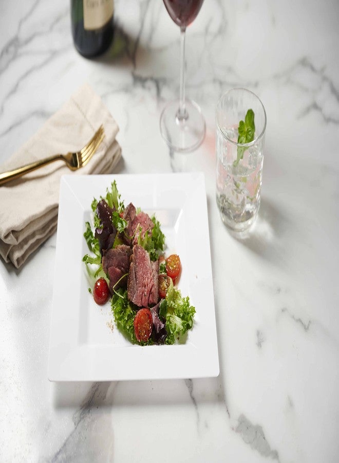 Munfix 60 White Plastic Plates Set, 30 Pc 10.25 Inch Plastic Dinner Plates, and 30 Pc 7.5 Inch Plastic Dessert Plates, Fancy Disposable Plates, Heavy Duty Party Plates, Elegant Wedding Plates, Square Plates - Image 3