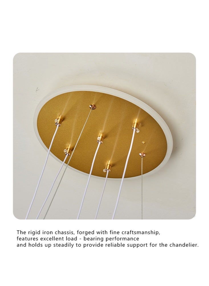 A stylish LED chandelier with four spherical lamp heads and a lamp ring, featuring three light colors, adjustable height, suitable for use in living rooms, dining rooms, living areas, bedrooms and study rooms. - Image 4