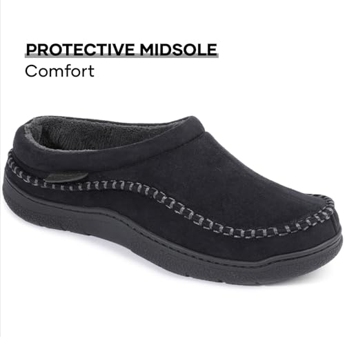 Zigzagger Men's Slip On Moccasin Slippers, Indoor/Outdoor Warm Fuzzy Comfy House Shoes, Fluffy Wide Loafer Slippers,Jet Black, 11-12 D(M) US - Image 3