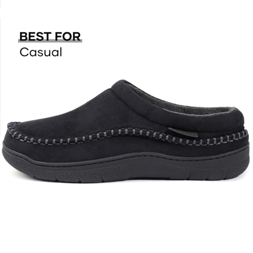 Zigzagger Men's Slip On Moccasin Slippers, Indoor/Outdoor Warm Fuzzy Comfy House Shoes, Fluffy Wide Loafer Slippers,Jet Black, 11-12 D(M) US - Image 4