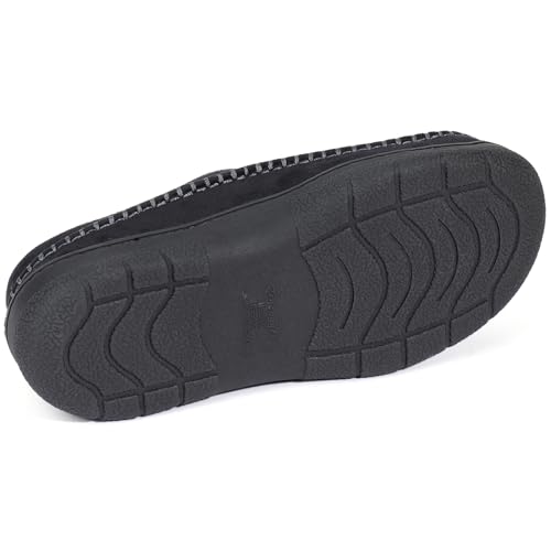 Zigzagger Men's Slip On Moccasin Slippers, Indoor/Outdoor Warm Fuzzy Comfy House Shoes, Fluffy Wide Loafer Slippers,Jet Black, 11-12 D(M) US - Image 5
