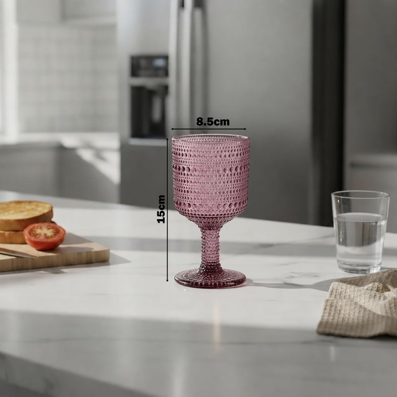 Goblet set, 6 pieces,Medium Size,Bubbles design, High quality Glass - Dark Mauve - Image 3