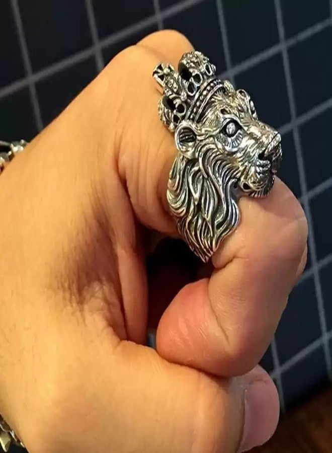 BEAUTIVIA Charming King Lion Plated Stylish Ring for Men and Boys - Stainless Steel Tough Dude Chain Accessories Jewellery - Image 5