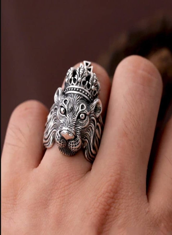 BEAUTIVIA Charming King Lion Plated Stylish Ring for Men and Boys - Stainless Steel Tough Dude Chain Accessories Jewellery - Image 2
