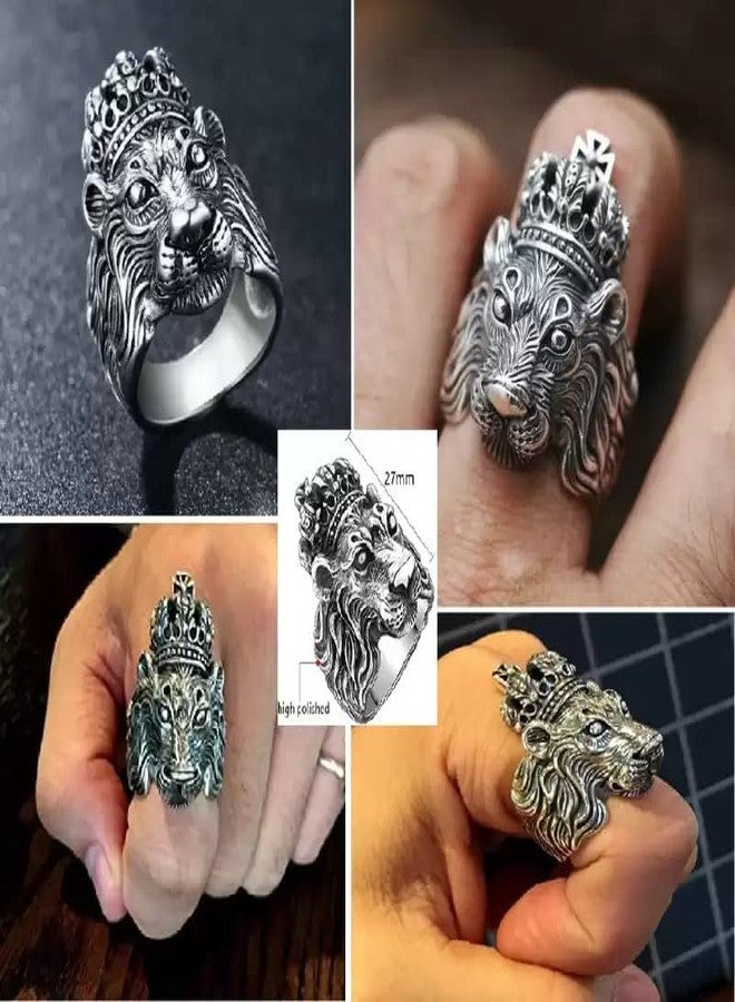BEAUTIVIA Charming King Lion Plated Stylish Ring for Men and Boys - Stainless Steel Tough Dude Chain Accessories Jewellery - Image 4