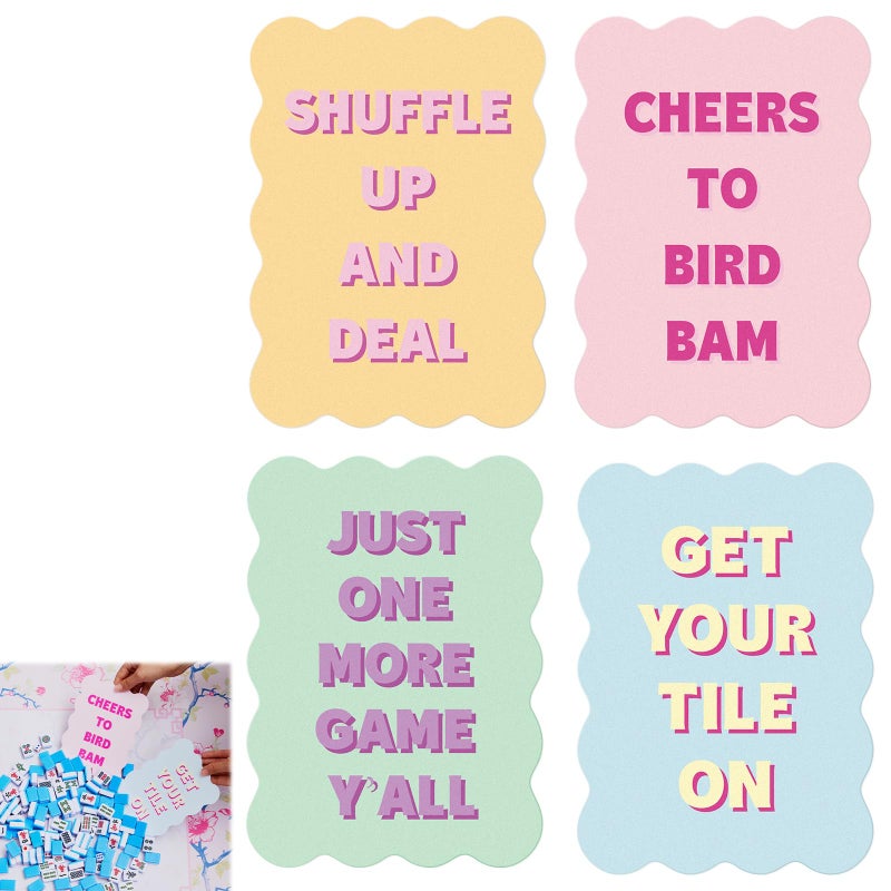 Soulchen 4 Pcs Mahjong Tile Mixer Shufflers for Mixing and Shuffling Tiles Plastic Mahjong Accessories Gifts for Lovers Games Decorative Printed Design Pastel Syle - Image 3
