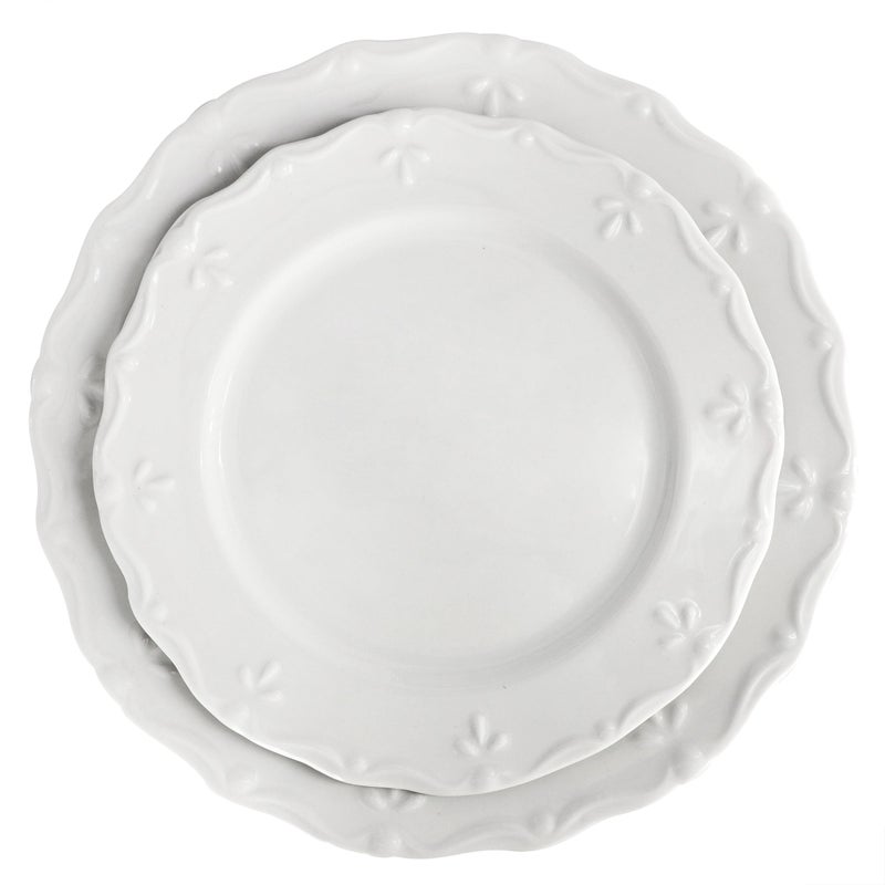 Elama Henryi 16 Piece Embossed Rim Detail Porcelain White Dinnerware Set, Tableware Set, Serveware (16 Piece) - Image 2