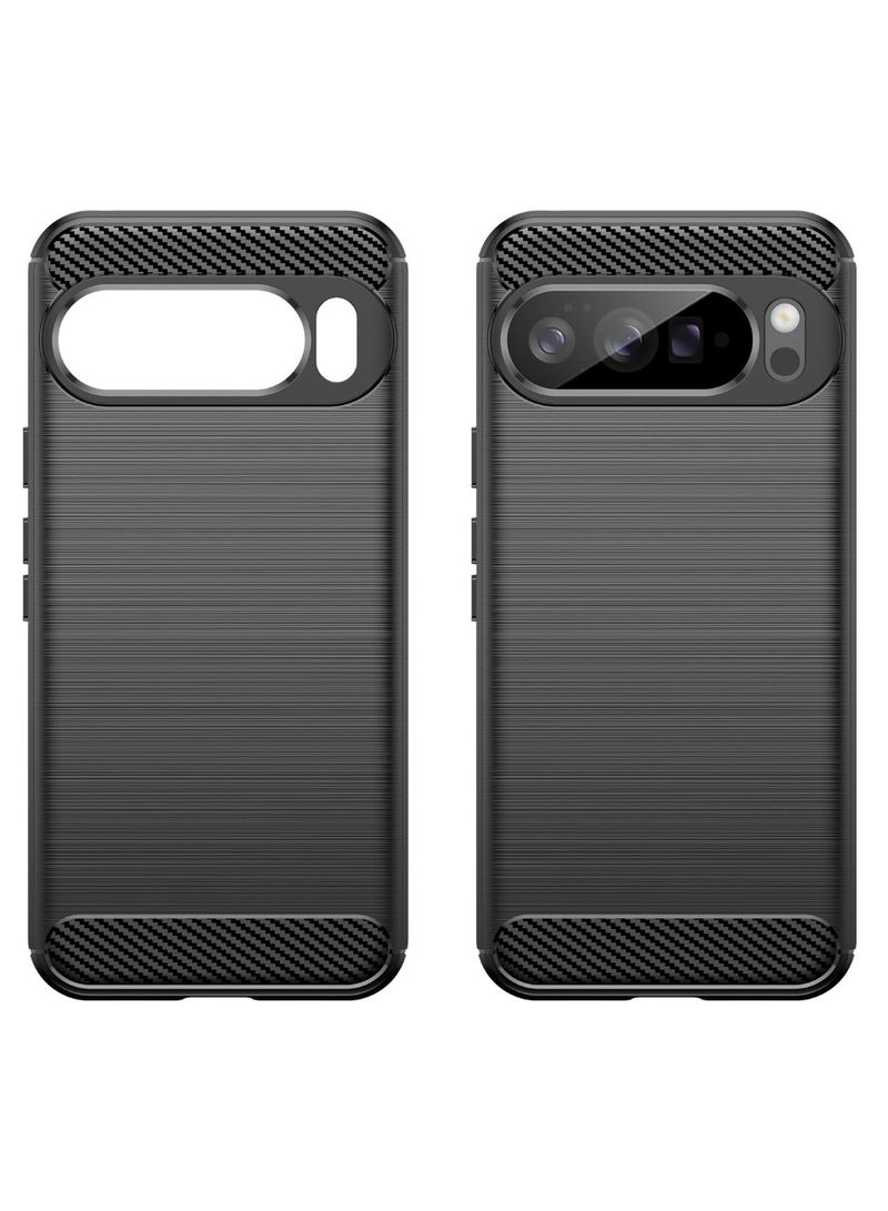 Google Pixel 10 Pro XL - Rugged Shield Protective Cover, Brushed Carbon Fiber Texture, Shockproof TPU, Anti-Slip, Elegant Thin, and Shock-Absorbing - Black  - Image 1