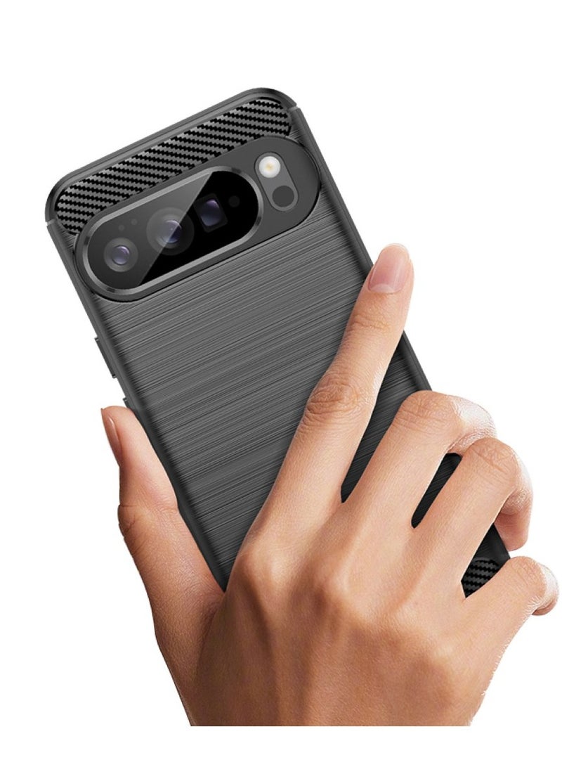 Google Pixel 10 Pro XL - Rugged Shield Protective Cover, Brushed Carbon Fiber Texture, Shockproof TPU, Anti-Slip, Elegant Thin, and Shock-Absorbing - Black  - Image 3