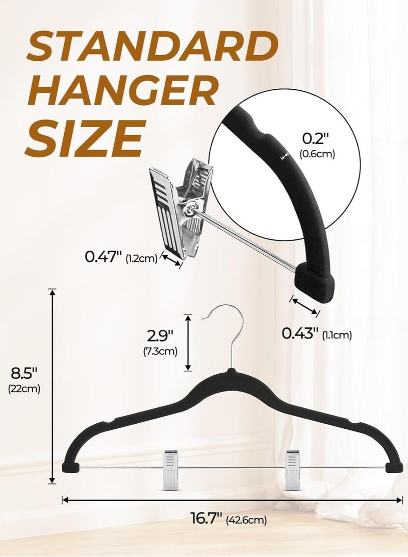 TRASSLE Velvet Skirt Hangers 12 Pack, Black Velvet Hangers with Adjustable Clips, Space Saving Slim Velvet Pant Hangers, Heavy Duty Shorts Hangers, Non Slip Clip Hangers for Pants, Skirts, Shorts - Image 2