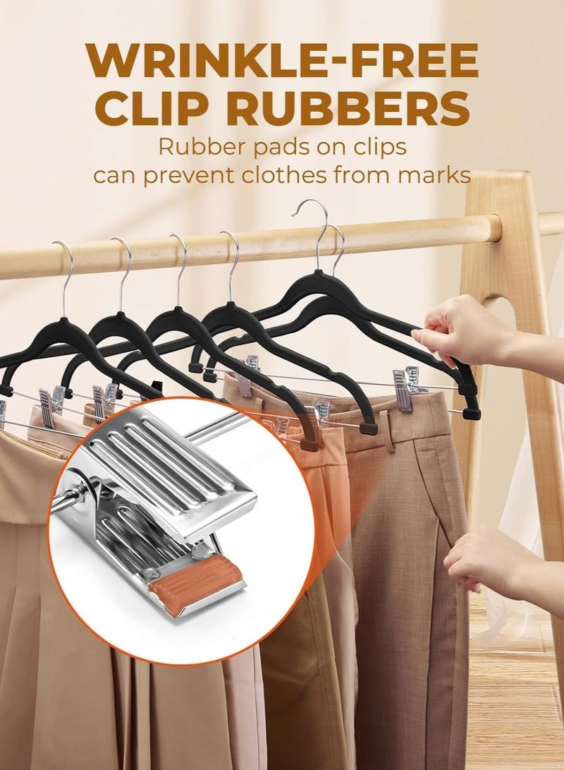 TRASSLE Velvet Skirt Hangers 12 Pack, Black Velvet Hangers with Adjustable Clips, Space Saving Slim Velvet Pant Hangers, Heavy Duty Shorts Hangers, Non Slip Clip Hangers for Pants, Skirts, Shorts - Image 3