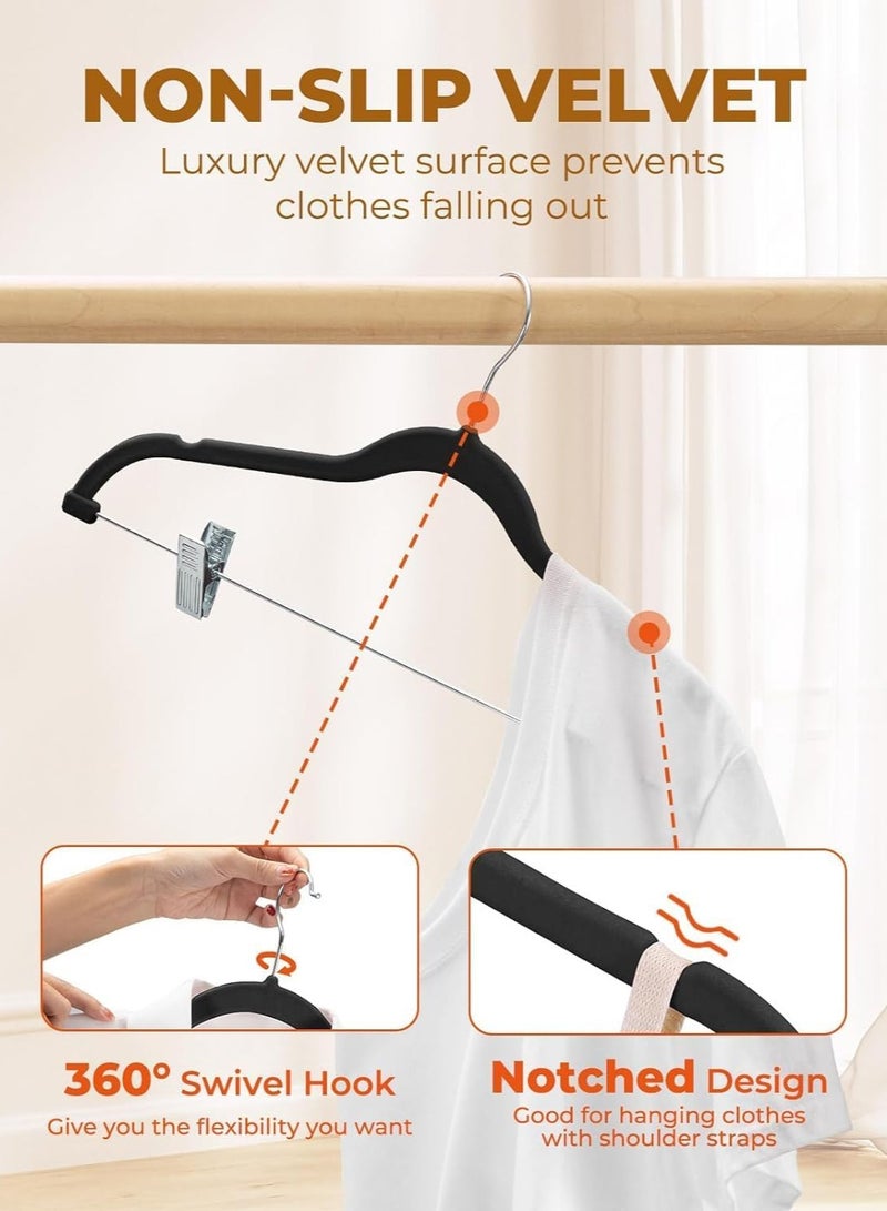 TRASSLE Velvet Skirt Hangers 12 Pack, Black Velvet Hangers with Adjustable Clips, Space Saving Slim Velvet Pant Hangers, Heavy Duty Shorts Hangers, Non Slip Clip Hangers for Pants, Skirts, Shorts - Image 5