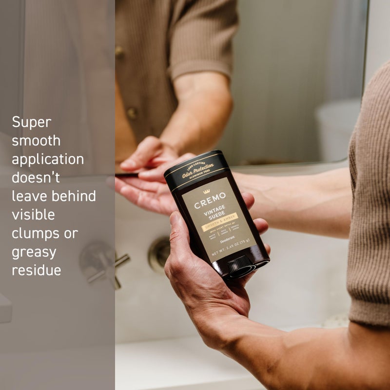 Cremo Vintage Suede Aluminum Free Deodorant for Men, 48-hour Long Lasting Odor Protection, 2.65oz - Image 2