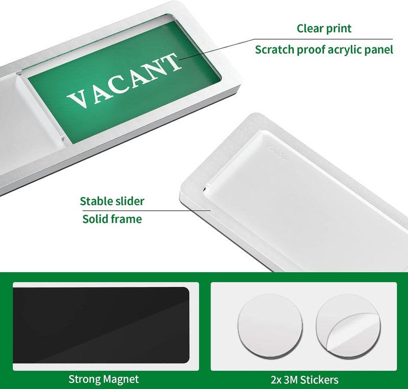 الينكو علامة خصوصية، علامة مميزة لتحديد ما إذا كانت الغرفة شاغرة أو مأهولة (لأبواب الحمامات، المكاتب، الحمامات العامة، قاعات المؤتمرات، الفنادق، المستشفيات)، مؤشر لأبواب الانزلاق يوضح حالة الغرفة، مقاس 7 بوصات × 2 بوصة – لون فضي - Image 4