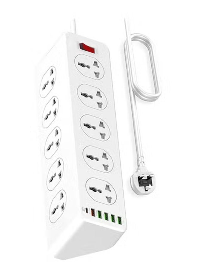 10 Way Power Extension Cord Surge Protector Strip Heavy Duty Universal Electrical Socket 5x USB-A 1x USB-C PD 30W - Image 1