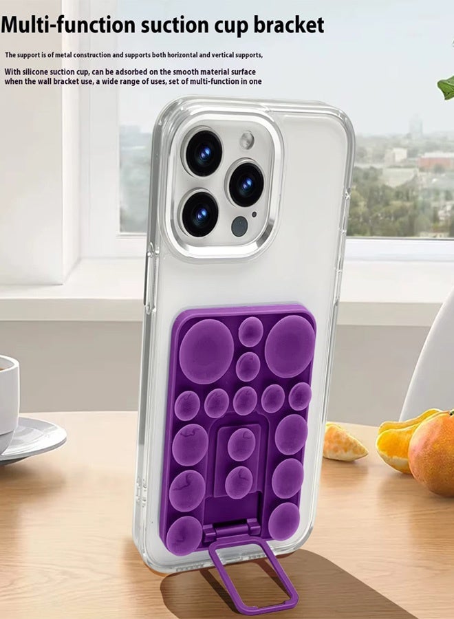 Silicone Suction Cup Phone Case Mount, Phone Accessories Hands-Free Strong Grip Holder With Kickstand Foldable Desktop Bracket Phone Case Desk for Selfies and Videos, Silicon Phone Holder for iPhone and Android (Purple) - Image 2