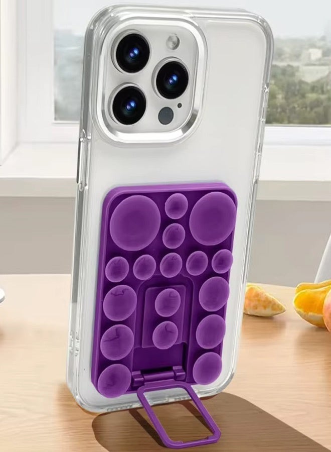 Silicone Suction Cup Phone Case Mount, Phone Accessories Hands-Free Strong Grip Holder With Kickstand Foldable Desktop Bracket Phone Case Desk for Selfies and Videos, Silicon Phone Holder for iPhone and Android (Purple) - Image 1