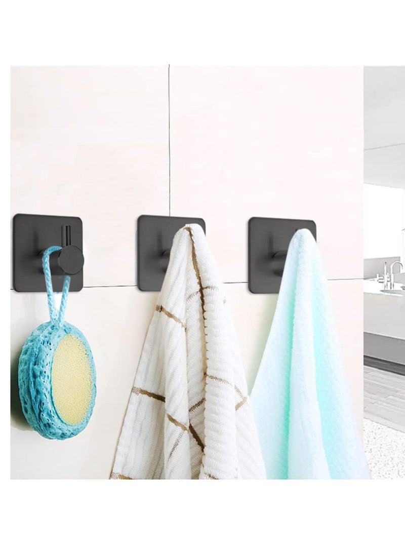 Zalcoon Adhesive Hooks, Black Self Adhesive Towel Hooks Waterproof Shower Wall Stick on Hooks Heavy Duty Stainless Steel Bathroom Kitchen Sticky Hooks for Towel Robe Loofah Key Coat Bag - 6 Pcs  - Image 4