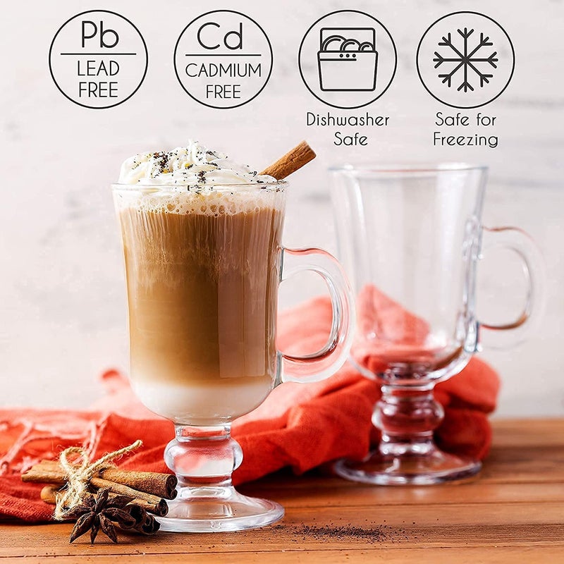 KriVat Irish Glass Coffee Mugs 300ML Set of 2 Irish Latte Cups Milkshake Falooda Juice Glass Cappuccino and Hot Chocolate Mugs with Handle Clear Glass Mugs for Hot Beverages - Image 4