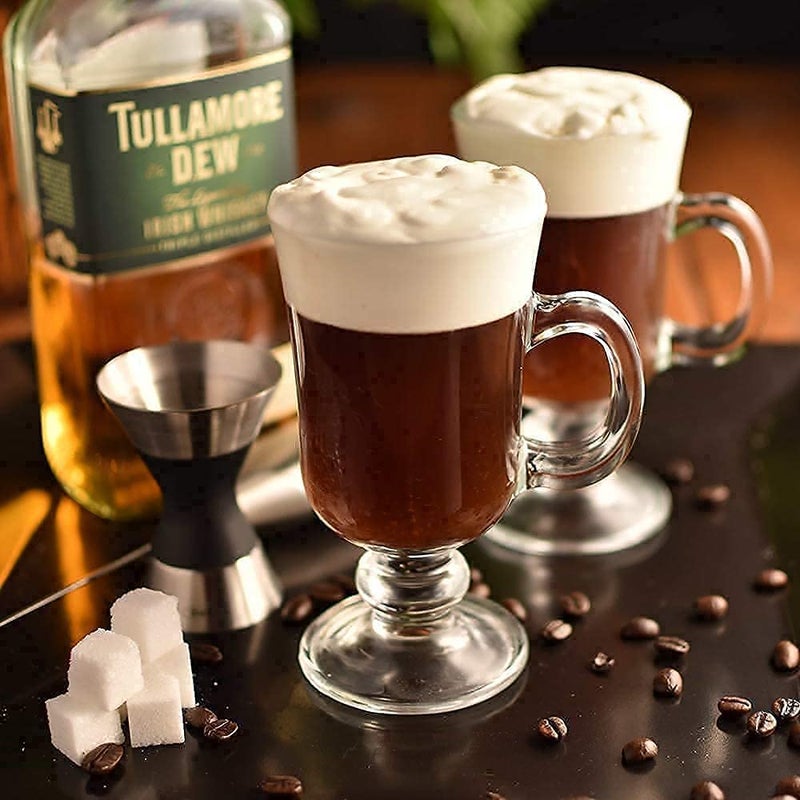 KriVat Irish Glass Coffee Mugs 300ML Set of 2 Irish Latte Cups Milkshake Falooda Juice Glass Cappuccino and Hot Chocolate Mugs with Handle Clear Glass Mugs for Hot Beverages - Image 3